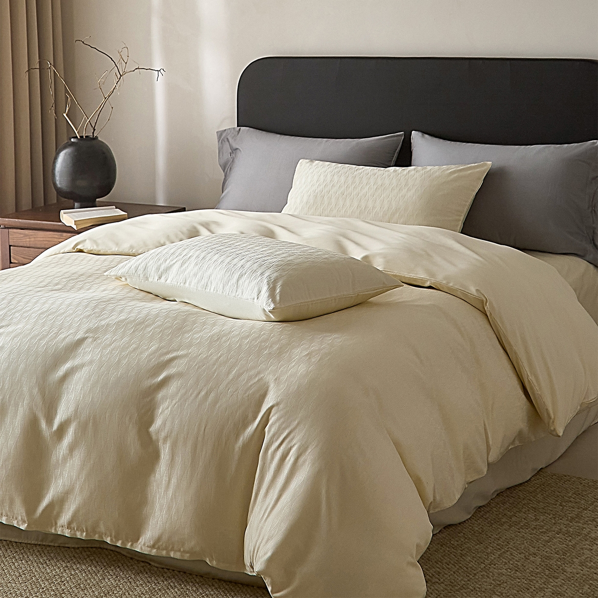 91家纺网 家纺一手货源 找家纺 ONE TWO ONE 121 2026新款60支轻奢天丝棉床上用品四件套天丝棉提花款 步步青云