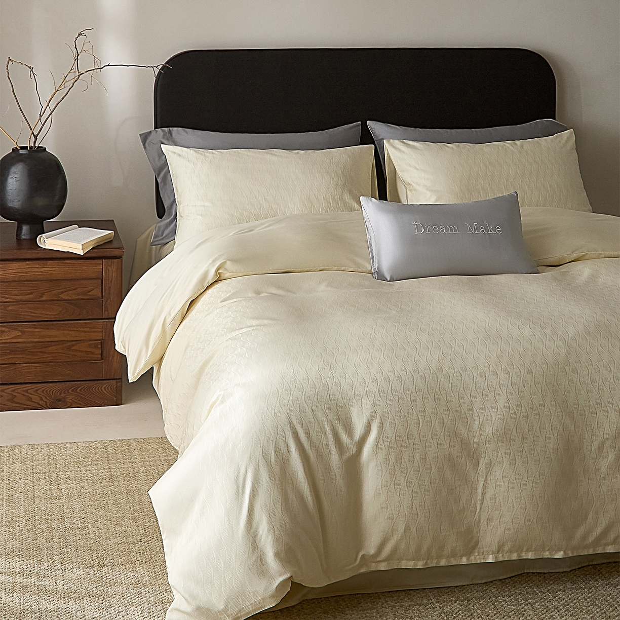 91家纺网 家纺一手货源 找家纺 ONE TWO ONE 121 2026新款60支轻奢天丝棉床上用品四件套天丝棉提花款 步步青云