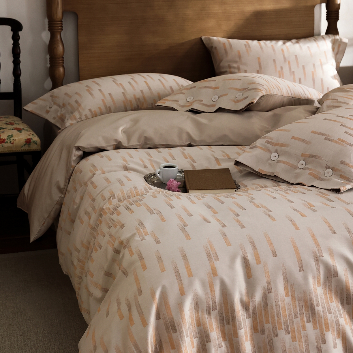 ONE TWO ONE 121 2026新款100s50支长绒棉全棉纯棉床上用品色织提花四件套-烟花时 烟花时-橘