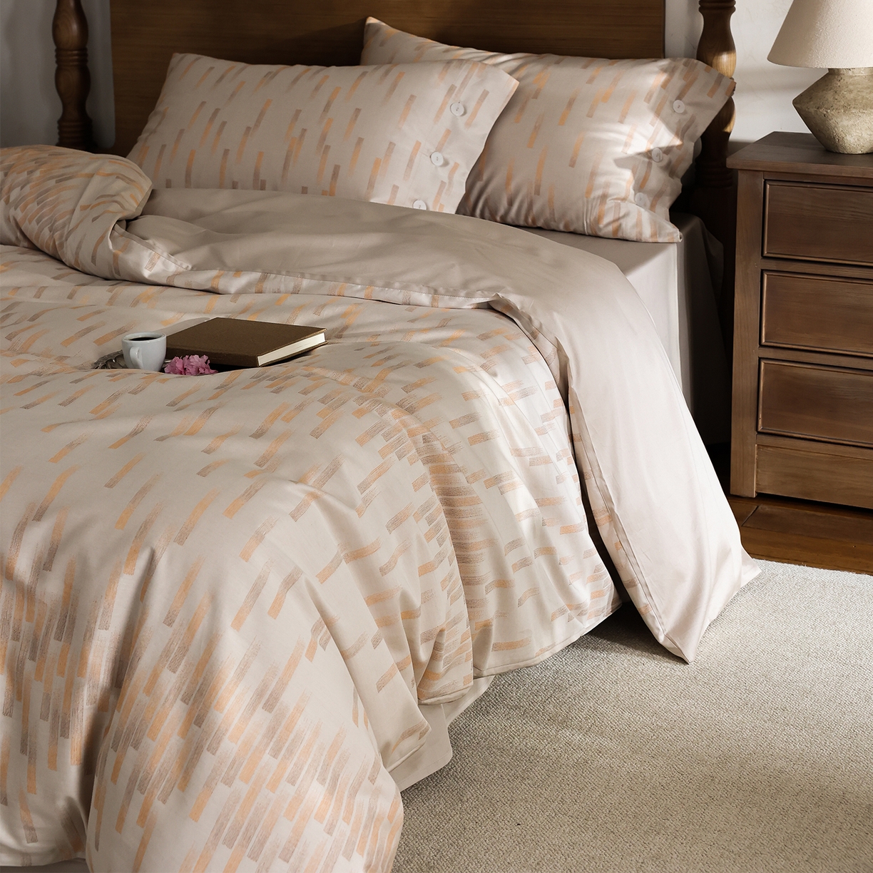 91家纺网 家纺一手货源 找家纺 ONE TWO ONE 121 2026新款100s50支长绒棉全棉纯棉床上用品色织提花四件套-烟花时 烟花时-橘