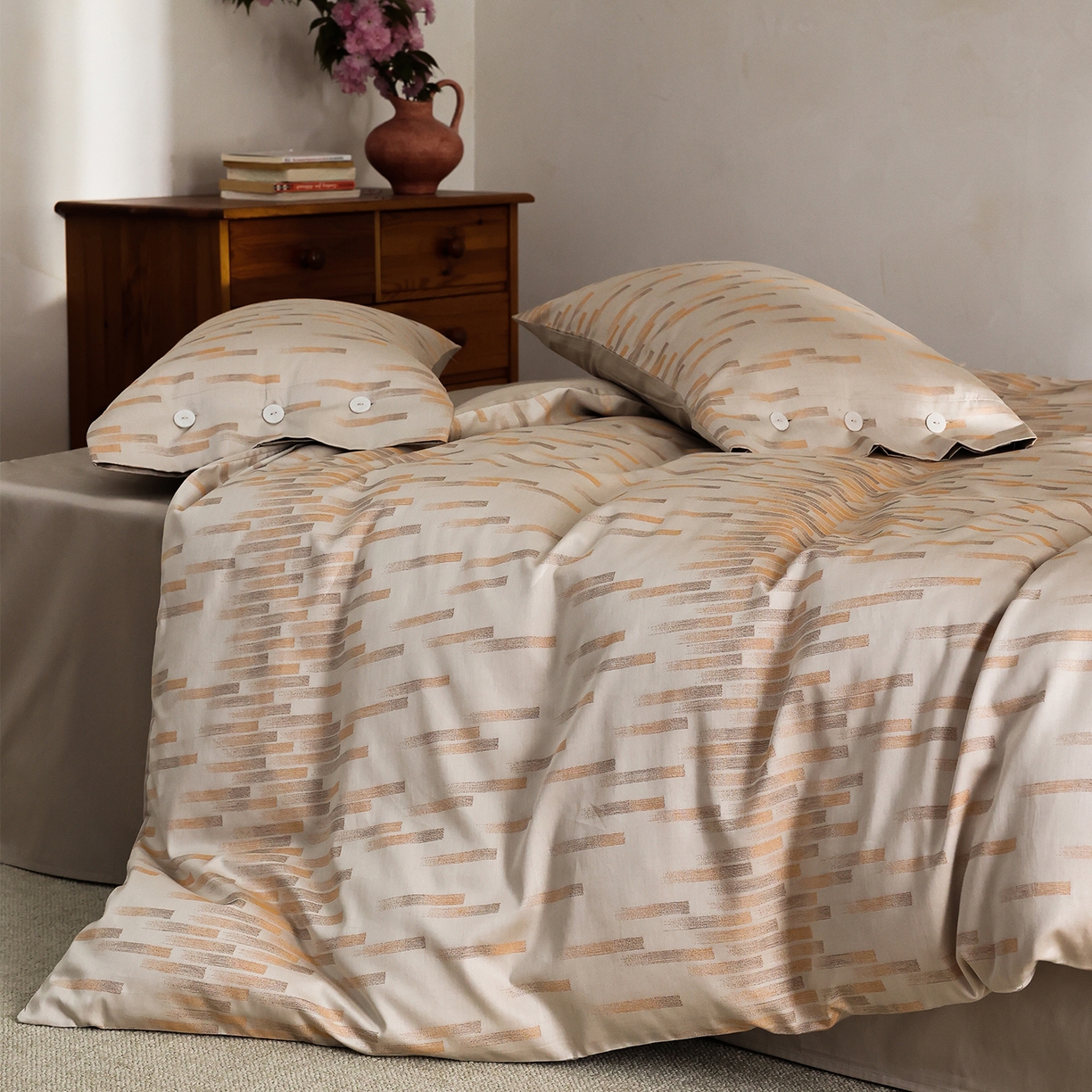 91家纺网 家纺一手货源 找家纺 ONE TWO ONE 121 2026新款100s50支长绒棉全棉纯棉床上用品色织提花四件套-烟花时 烟花时-橘