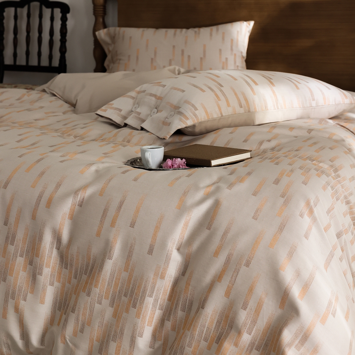 91家纺网 家纺一手货源 找家纺 ONE TWO ONE 121 2026新款100s50支长绒棉全棉纯棉床上用品色织提花四件套-烟花时 烟花时-橘