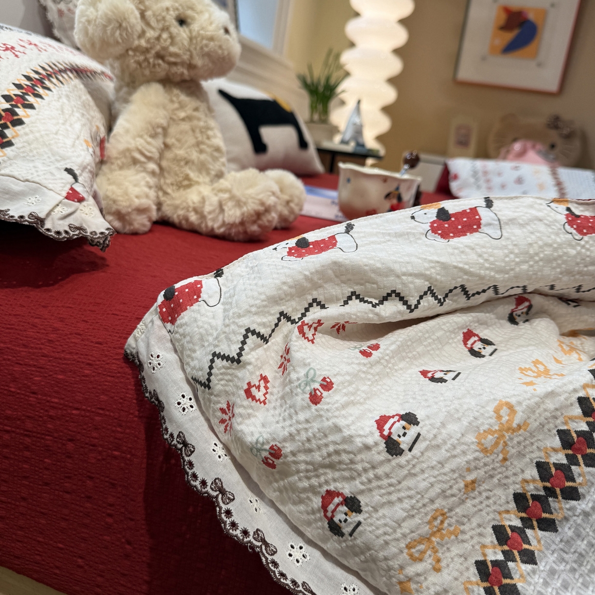 91家纺网 家纺一手货源 找家纺 水墨江南 2026新款泡芙纱全棉花边夏被四件套 花边夏被-小狗日记