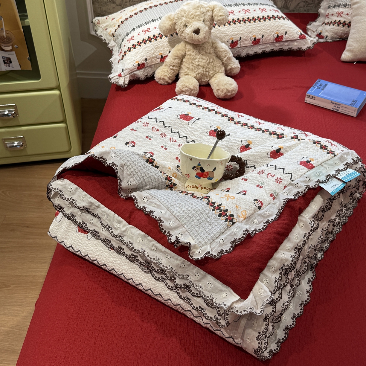 水墨江南 2026新款泡芙纱全棉花边夏被四件套 花边夏被-小狗日记