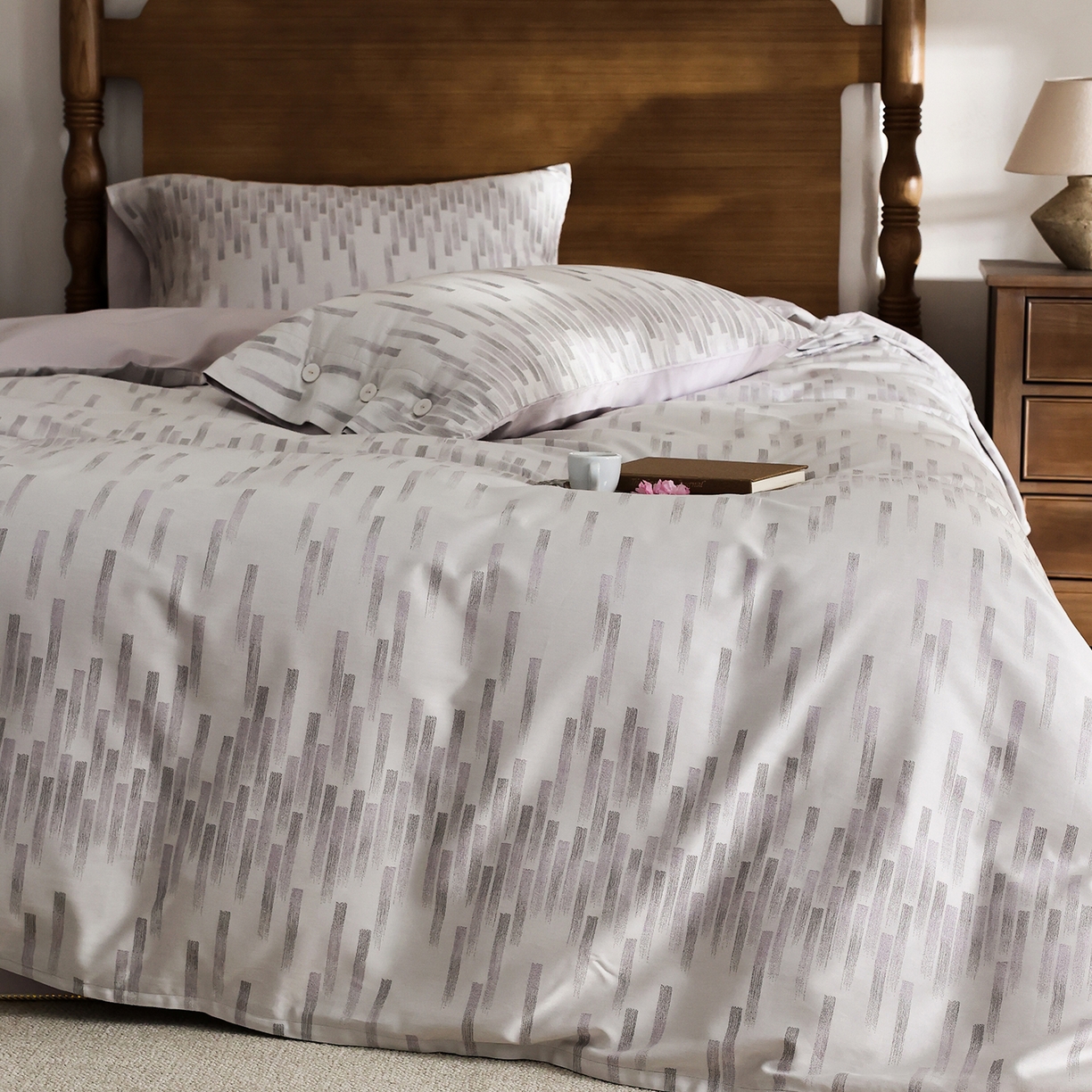 91家纺网 家纺一手货源 找家纺 ONE TWO ONE 121 2026新款100s50支长绒棉全棉纯棉床上用品色织提花四件套-烟花时 烟花时-紫