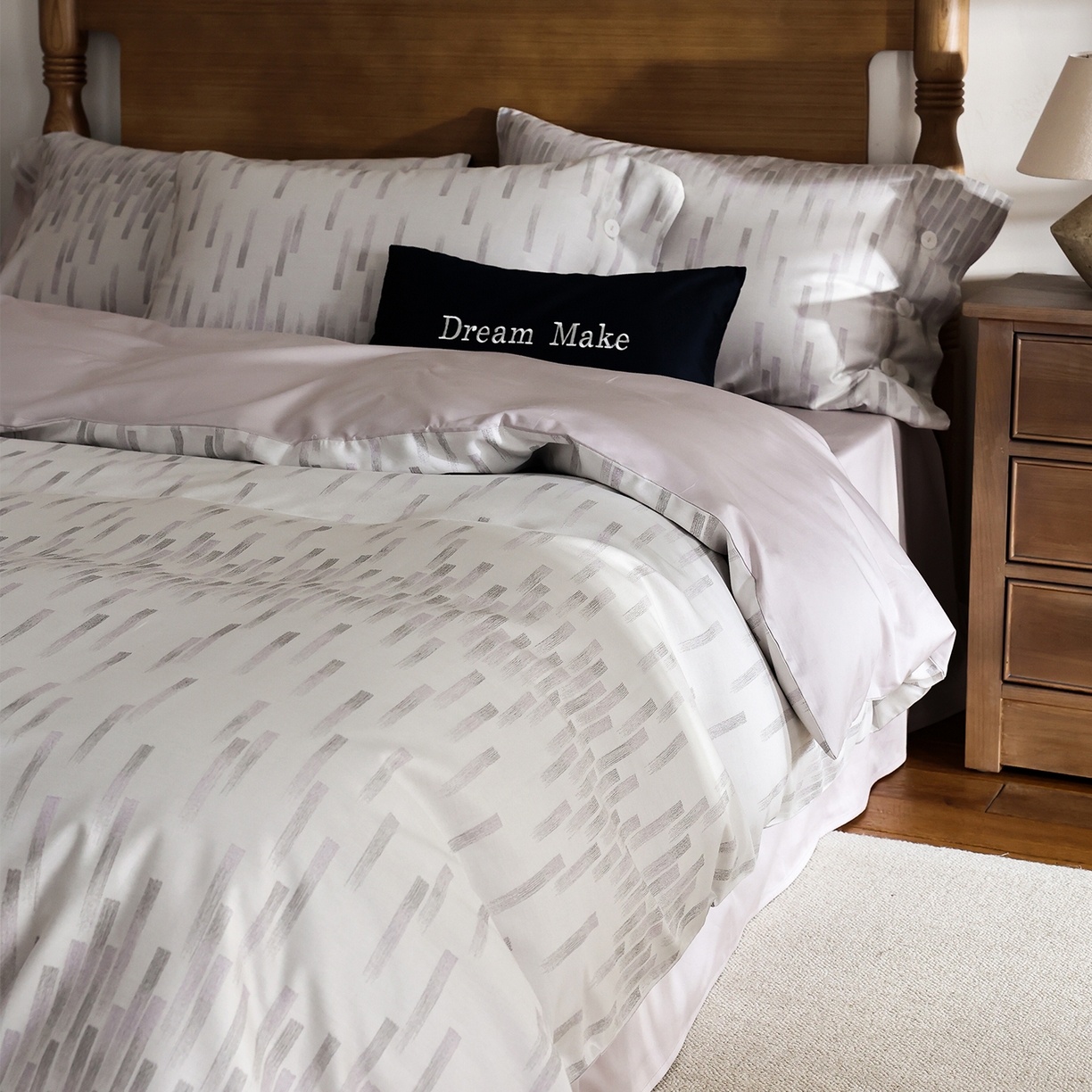 91家纺网 家纺一手货源 找家纺 ONE TWO ONE 121 2026新款100s50支长绒棉全棉纯棉床上用品色织提花四件套-烟花时 烟花时-紫