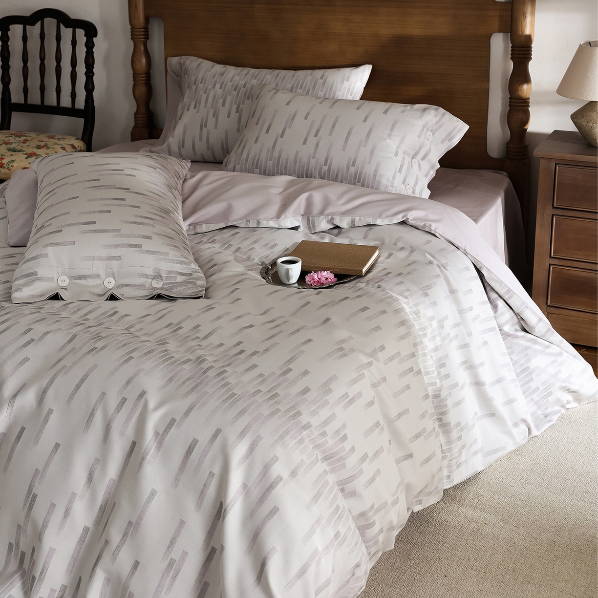 91家纺网 家纺一手货源 找家纺 ONE TWO ONE 121 2026新款100s50支长绒棉全棉纯棉床上用品色织提花四件套-烟花时 烟花时-紫