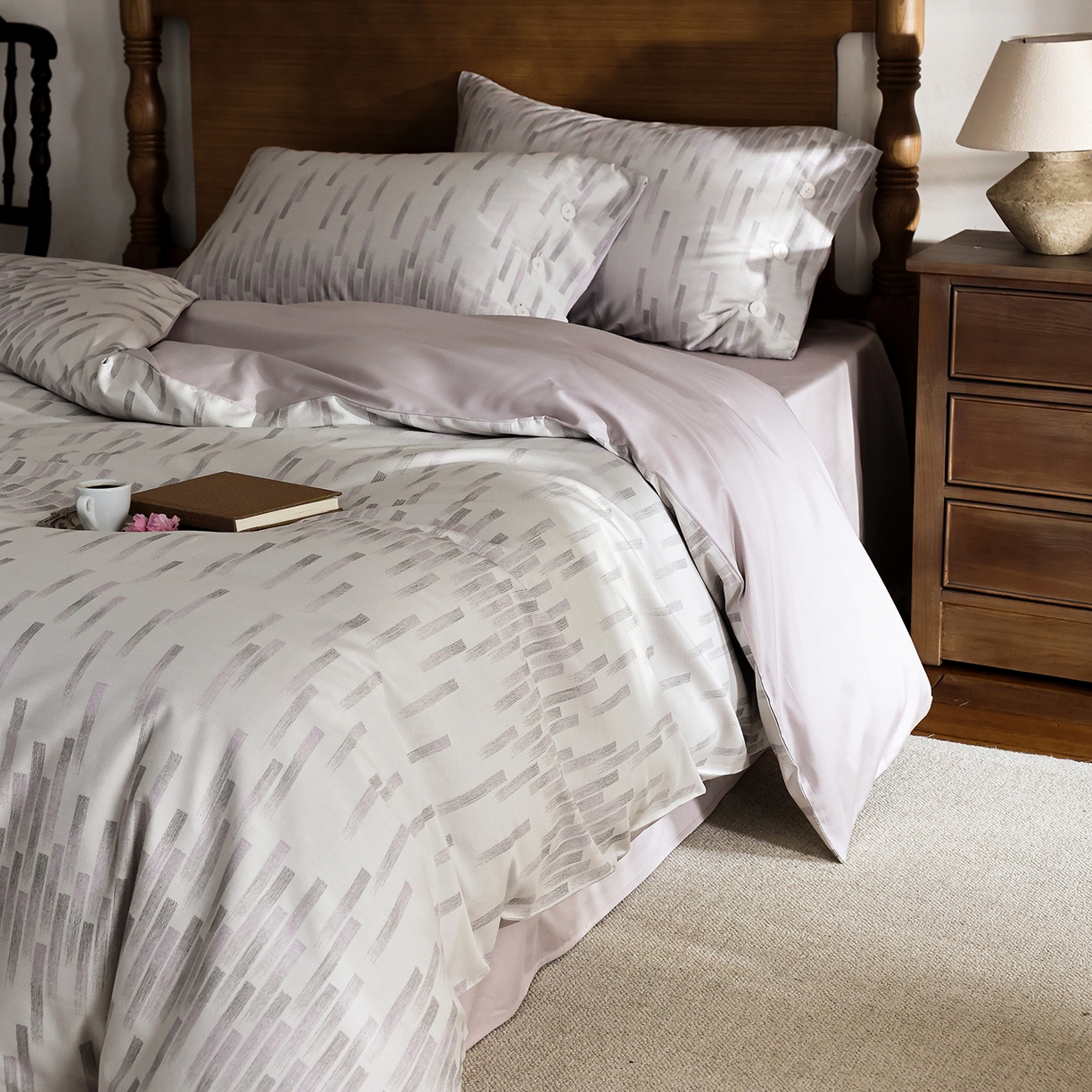 91家纺网 家纺一手货源 找家纺 ONE TWO ONE 121 2026新款100s50支长绒棉全棉纯棉床上用品色织提花四件套-烟花时 烟花时-紫