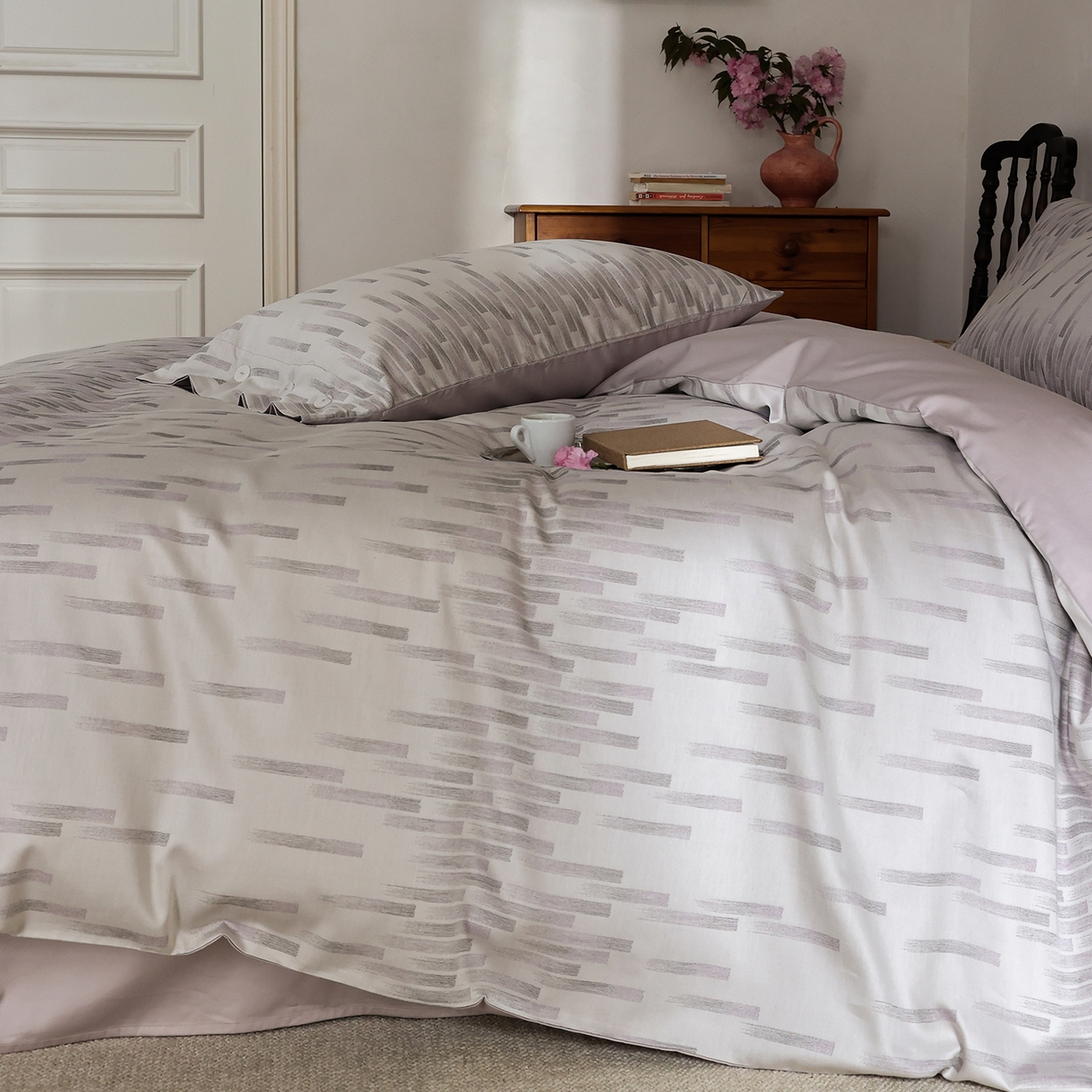 91家纺网 家纺一手货源 找家纺 ONE TWO ONE 121 2026新款100s50支长绒棉全棉纯棉床上用品色织提花四件套-烟花时 烟花时-紫