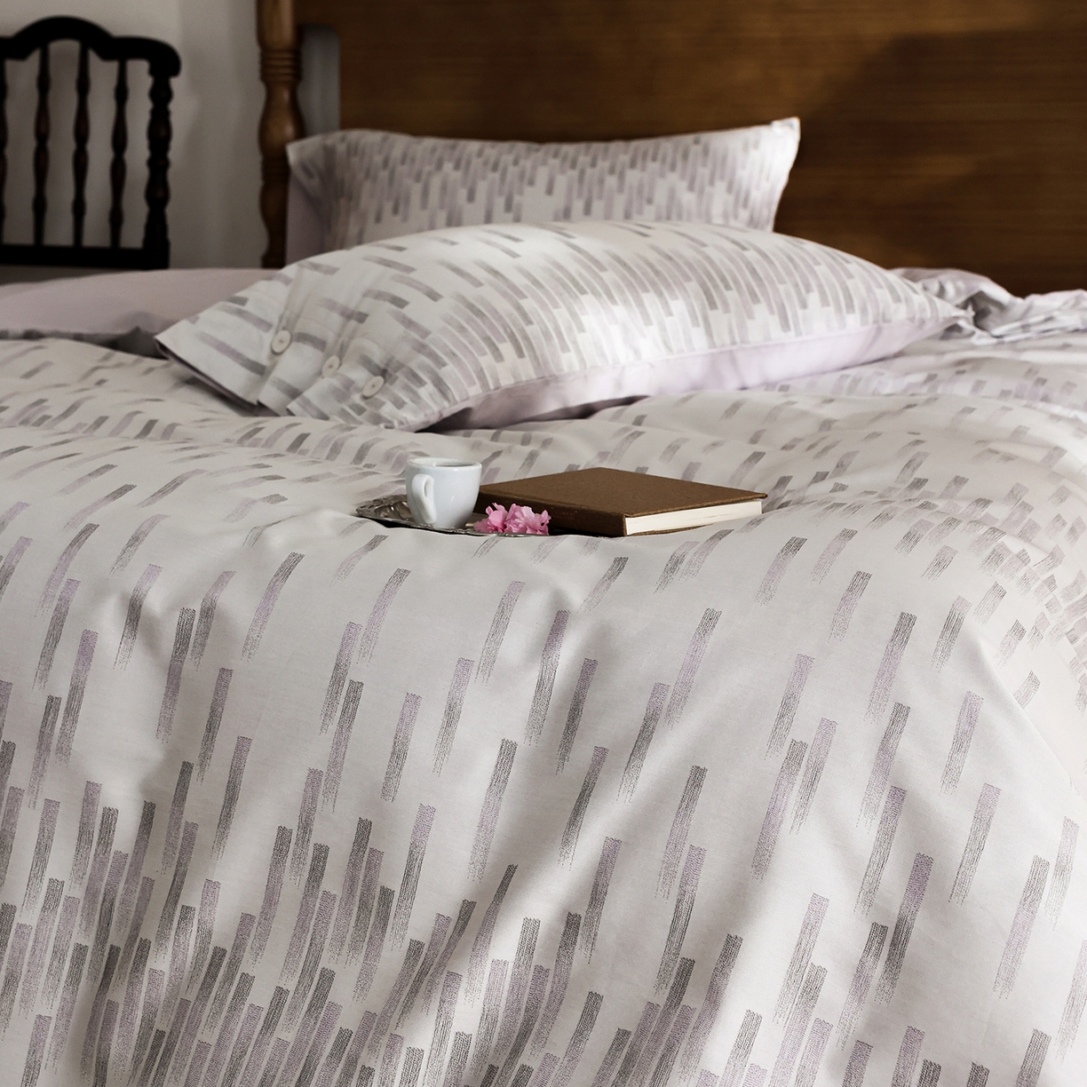 91家纺网 家纺一手货源 找家纺 ONE TWO ONE 121 2026新款100s50支长绒棉全棉纯棉床上用品色织提花四件套-烟花时 烟花时-紫