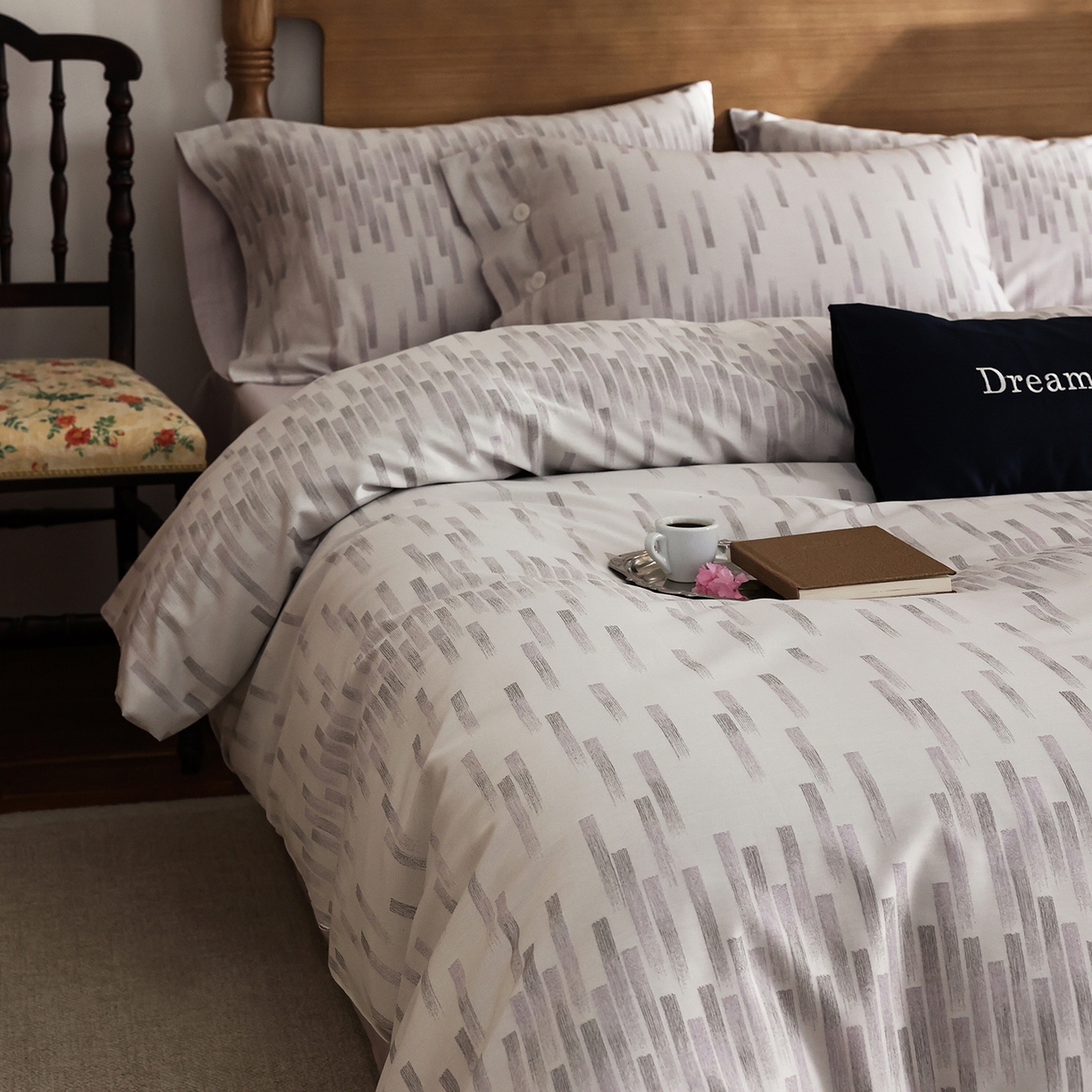 91家纺网 家纺一手货源 找家纺 ONE TWO ONE 121 2026新款100s50支长绒棉全棉纯棉床上用品色织提花四件套-烟花时 烟花时-紫