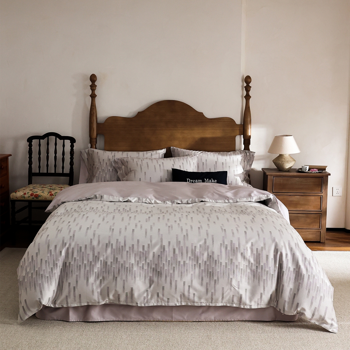 91家纺网 家纺一手货源 找家纺 ONE TWO ONE 121 2026新款100s50支长绒棉全棉纯棉床上用品色织提花四件套-烟花时 烟花时-紫