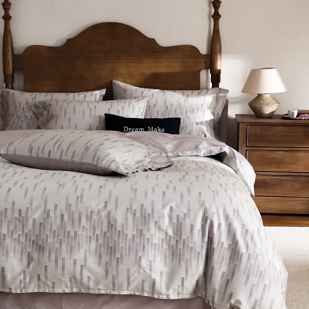 91家纺网 家纺一手货源 找家纺 ONE TWO ONE 121 2026新款100s50支长绒棉全棉纯棉床上用品色织提花四件套-烟花时 烟花时-紫