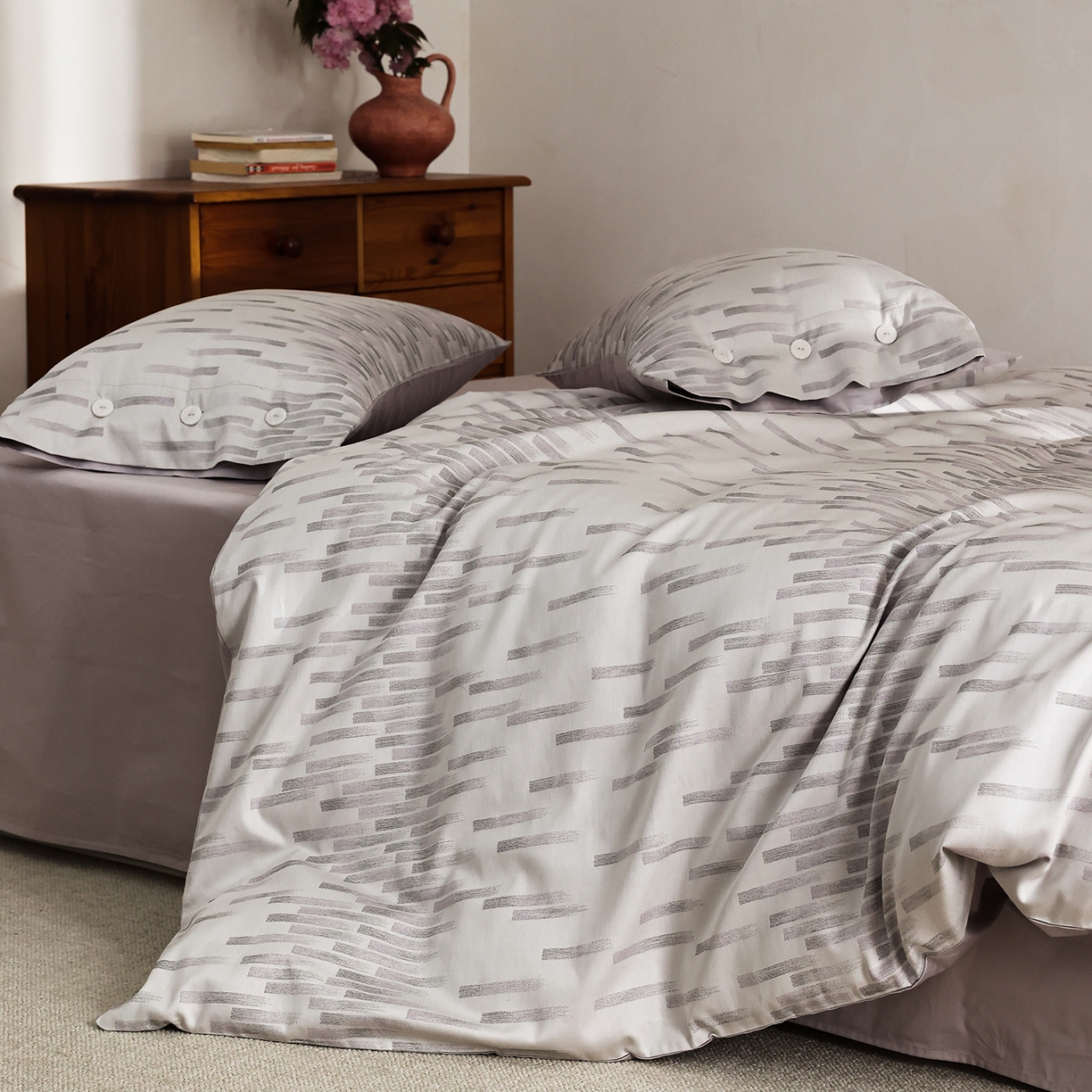 91家纺网 家纺一手货源 找家纺 ONE TWO ONE 121 2026新款100s50支长绒棉全棉纯棉床上用品色织提花四件套-烟花时 烟花时-紫