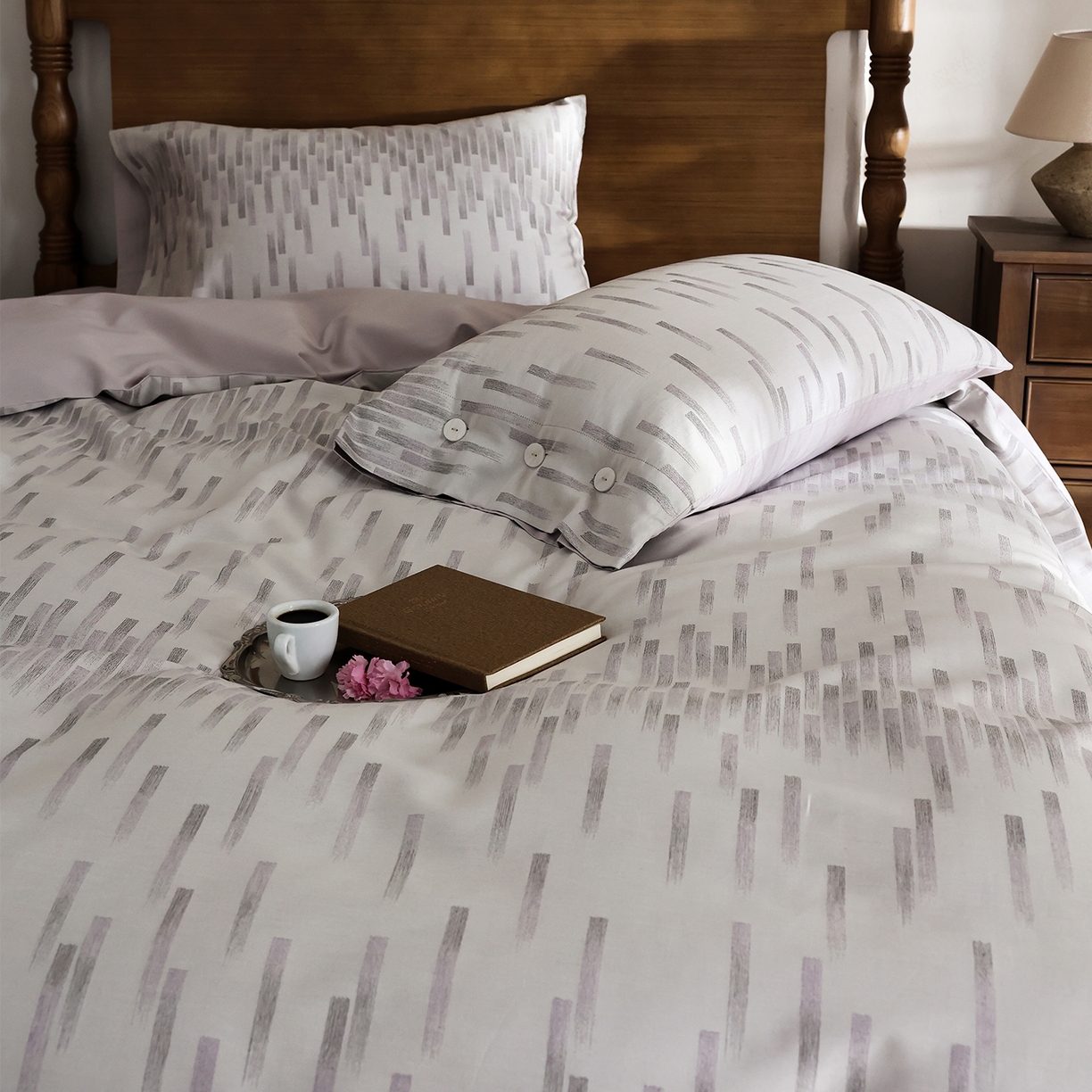 91家纺网 家纺一手货源 找家纺 ONE TWO ONE 121 2026新款100s50支长绒棉全棉纯棉床上用品色织提花四件套-烟花时 烟花时-紫