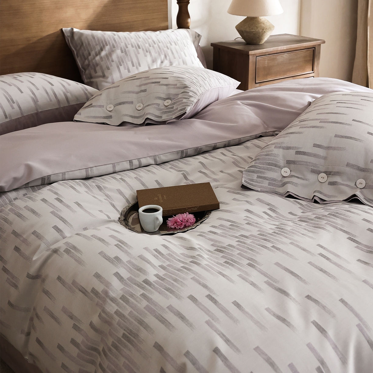 91家纺网 家纺一手货源 找家纺 ONE TWO ONE 121 2026新款100s50支长绒棉全棉纯棉床上用品色织提花四件套-烟花时 烟花时-紫