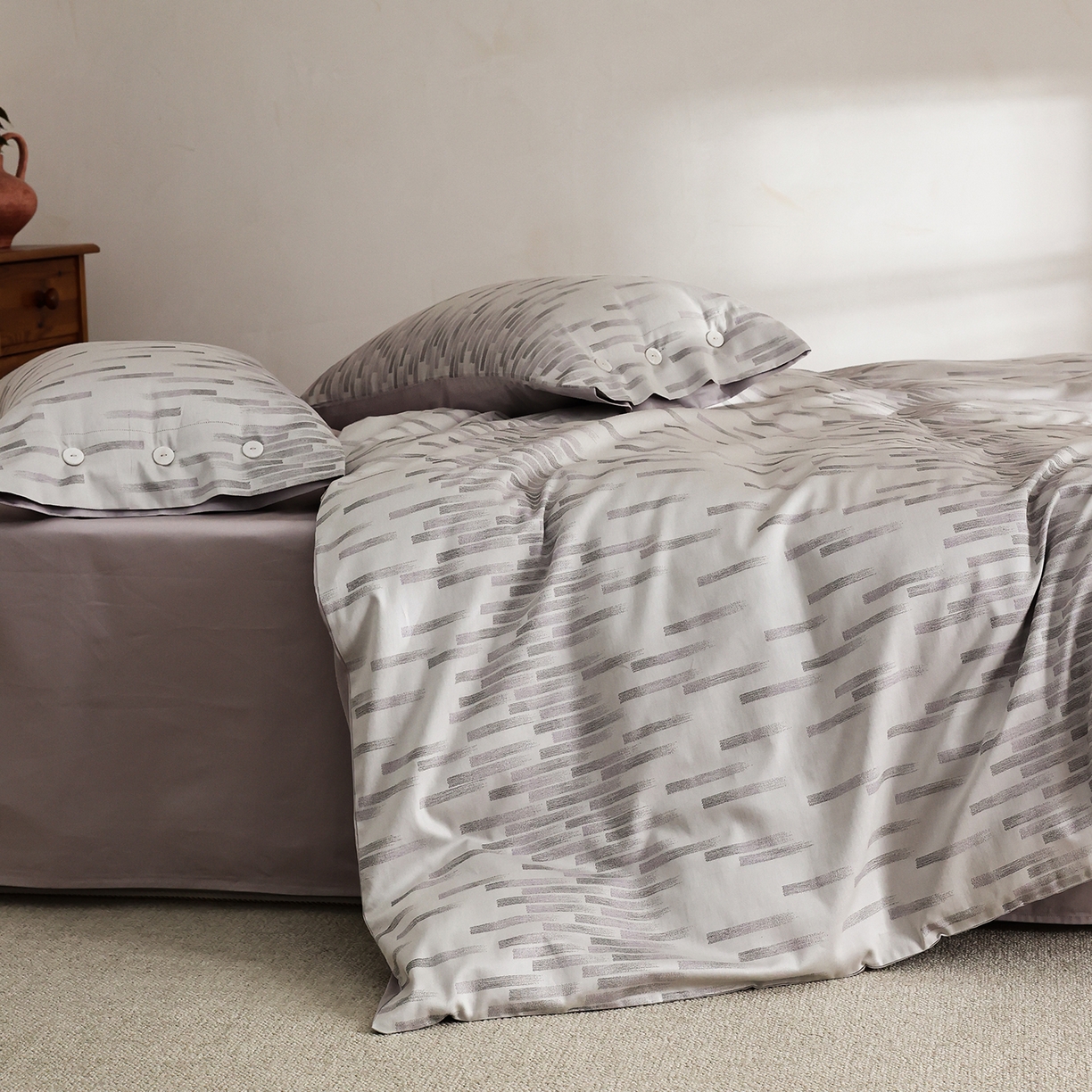 91家纺网 家纺一手货源 找家纺 ONE TWO ONE 121 2026新款100s50支长绒棉全棉纯棉床上用品色织提花四件套-烟花时 烟花时-紫