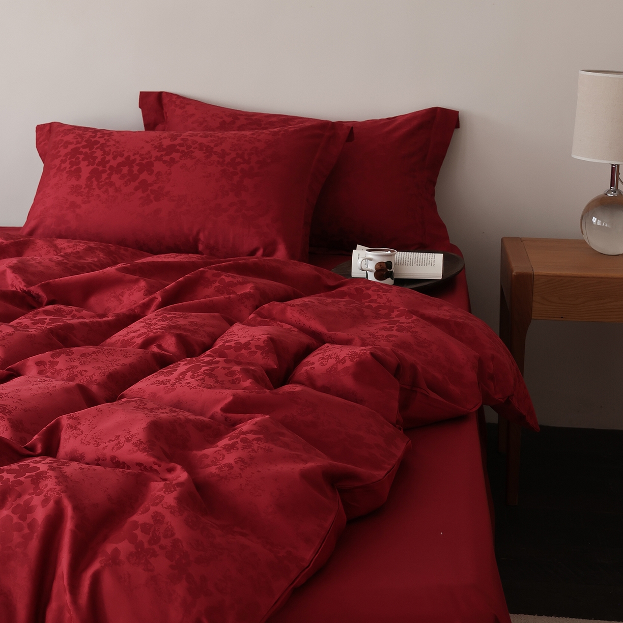 91家纺网 家纺一手货源 找家纺 （总）ONE TWO ONE 121 2026全棉100s长绒棉纯棉50支床上用品结婚大红色婚庆四件套提花-芊千女神