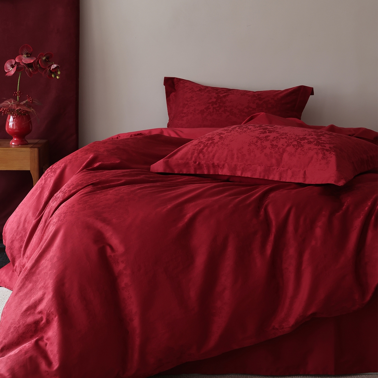 91家纺网 家纺一手货源 找家纺 （总）ONE TWO ONE 121 2026全棉100s长绒棉纯棉50支床上用品结婚大红色婚庆四件套提花-芊千女神