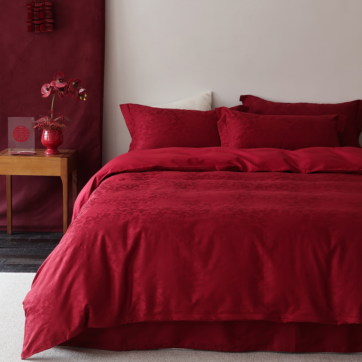 91家纺网 家纺一手货源 找家纺 （总）ONE TWO ONE 121 2026全棉100s长绒棉纯棉50支床上用品结婚大红色婚庆四件套提花-芊千女神