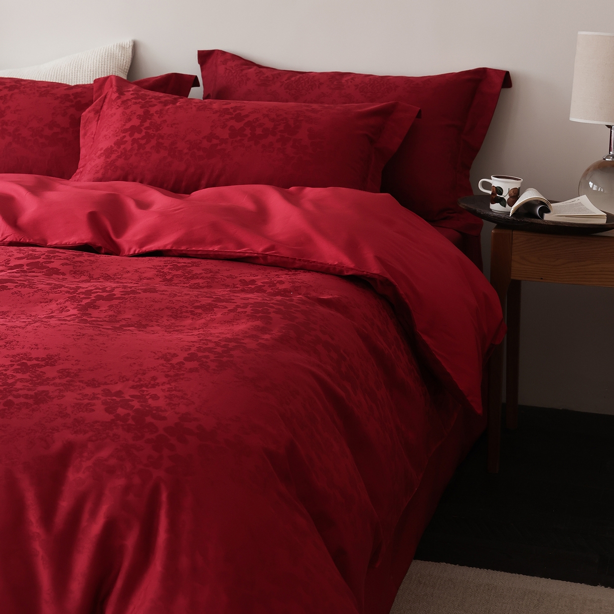 91家纺网 家纺一手货源 找家纺 （总）ONE TWO ONE 121 2026全棉100s长绒棉纯棉50支床上用品结婚大红色婚庆四件套提花-芊千女神