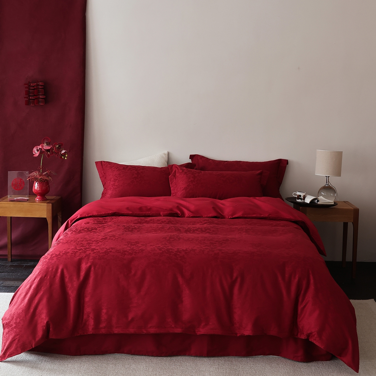 91家纺网 家纺一手货源 找家纺 （总）ONE TWO ONE 121 2026全棉100s长绒棉纯棉50支床上用品结婚大红色婚庆四件套提花-芊千女神