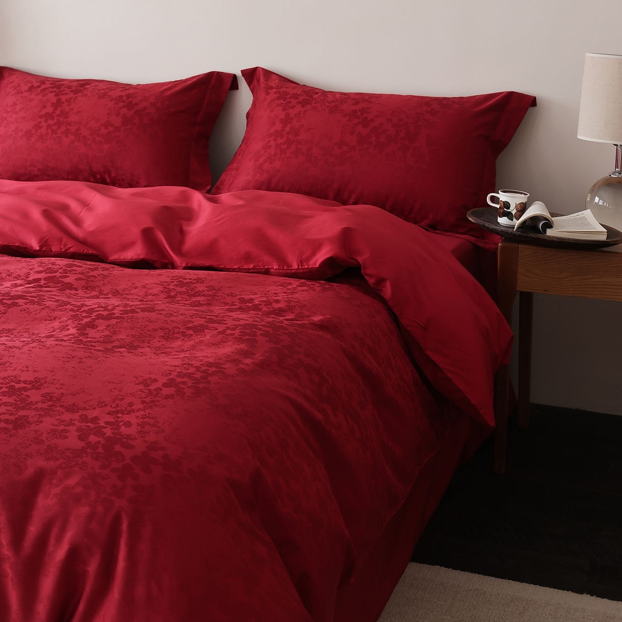 91家纺网 家纺一手货源 找家纺 （总）ONE TWO ONE 121 2026全棉100s长绒棉纯棉50支床上用品结婚大红色婚庆四件套提花-芊千女神