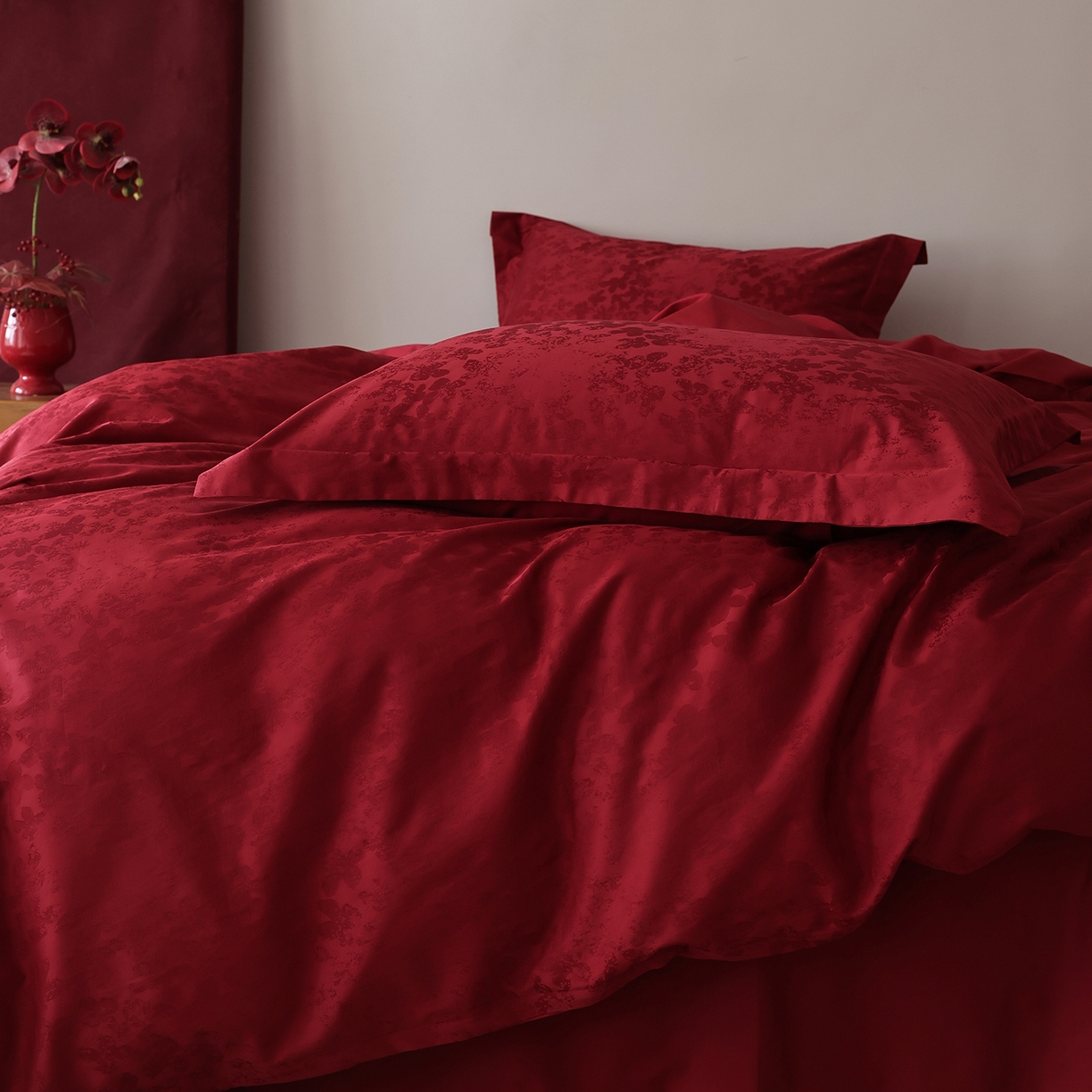 91家纺网 家纺一手货源 找家纺 （总）ONE TWO ONE 121 2026全棉100s长绒棉纯棉50支床上用品结婚大红色婚庆四件套提花-芊千女神