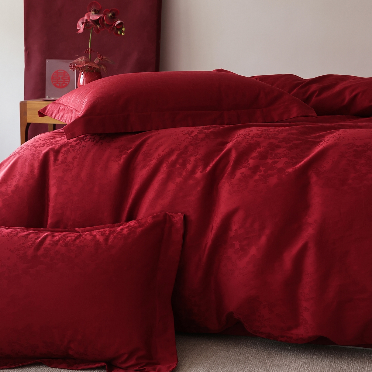 91家纺网 家纺一手货源 找家纺 （总）ONE TWO ONE 121 2026全棉100s长绒棉纯棉50支床上用品结婚大红色婚庆四件套提花-芊千女神