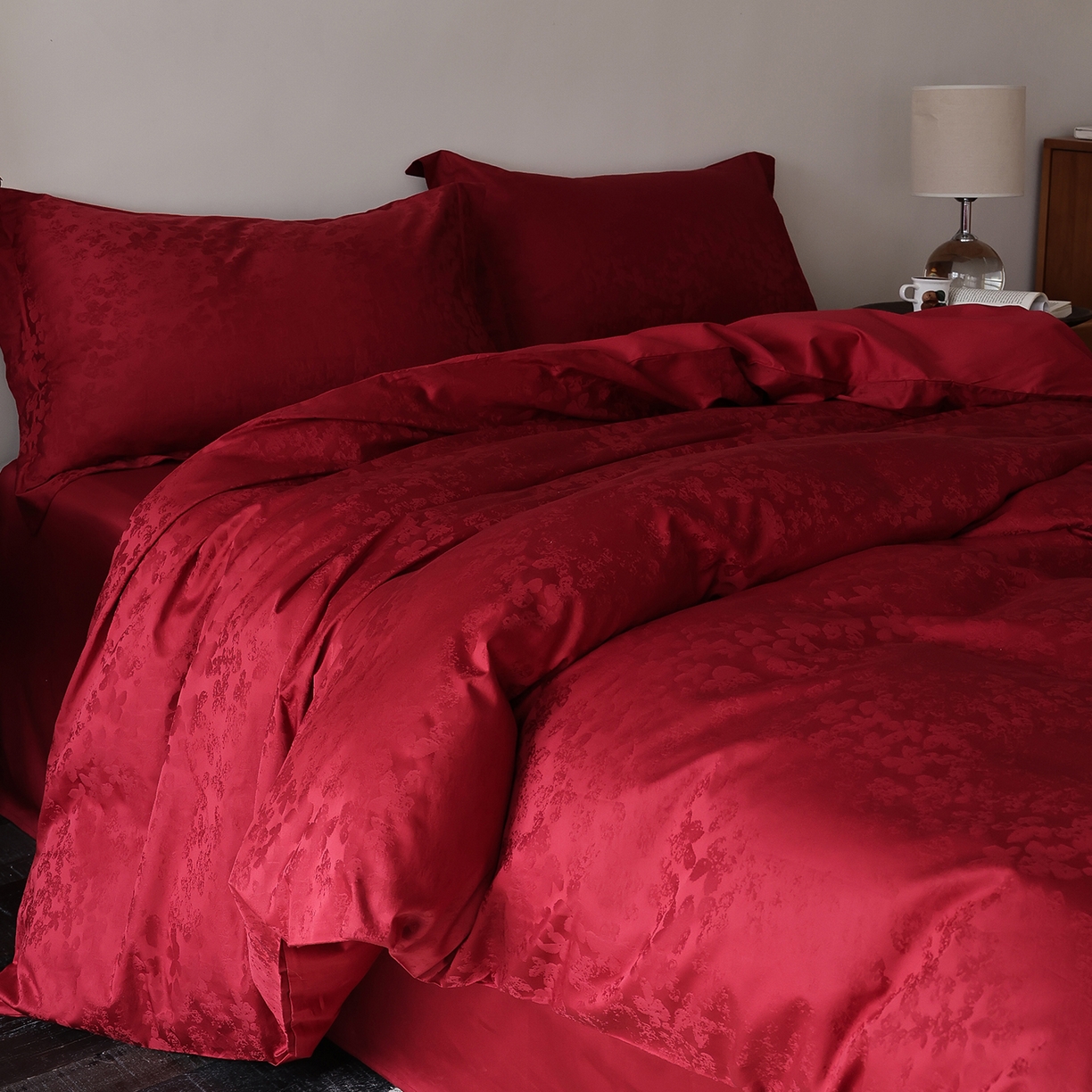 91家纺网 家纺一手货源 找家纺 （总）ONE TWO ONE 121 2026全棉100s长绒棉纯棉50支床上用品结婚大红色婚庆四件套提花-芊千女神