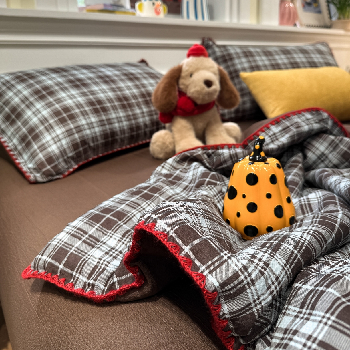 91家纺网 家纺一手货源 找家纺 水墨江南 2026新款云感皱皱纱贝壳边夏被四件套 夏被-布朗尼咖