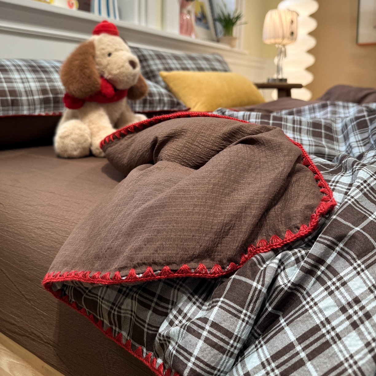 91家纺网 家纺一手货源 找家纺 水墨江南 2026新款云感皱皱纱贝壳边夏被四件套 夏被-布朗尼咖