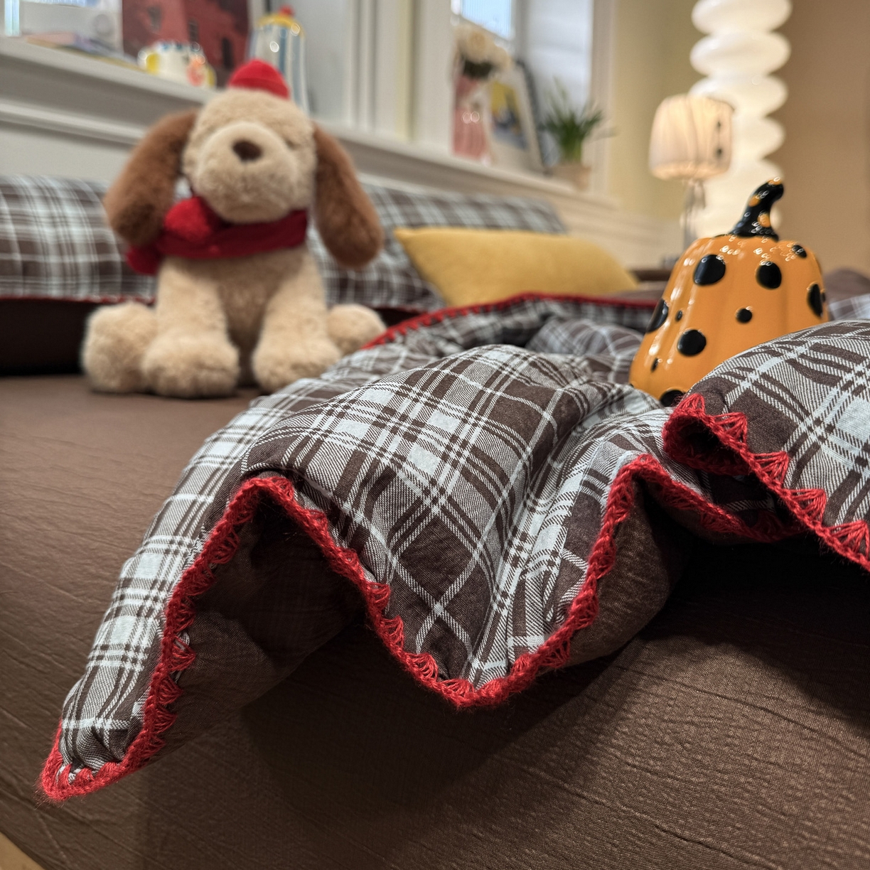 91家纺网 家纺一手货源 找家纺 水墨江南 2026新款云感皱皱纱贝壳边夏被四件套 夏被-布朗尼咖