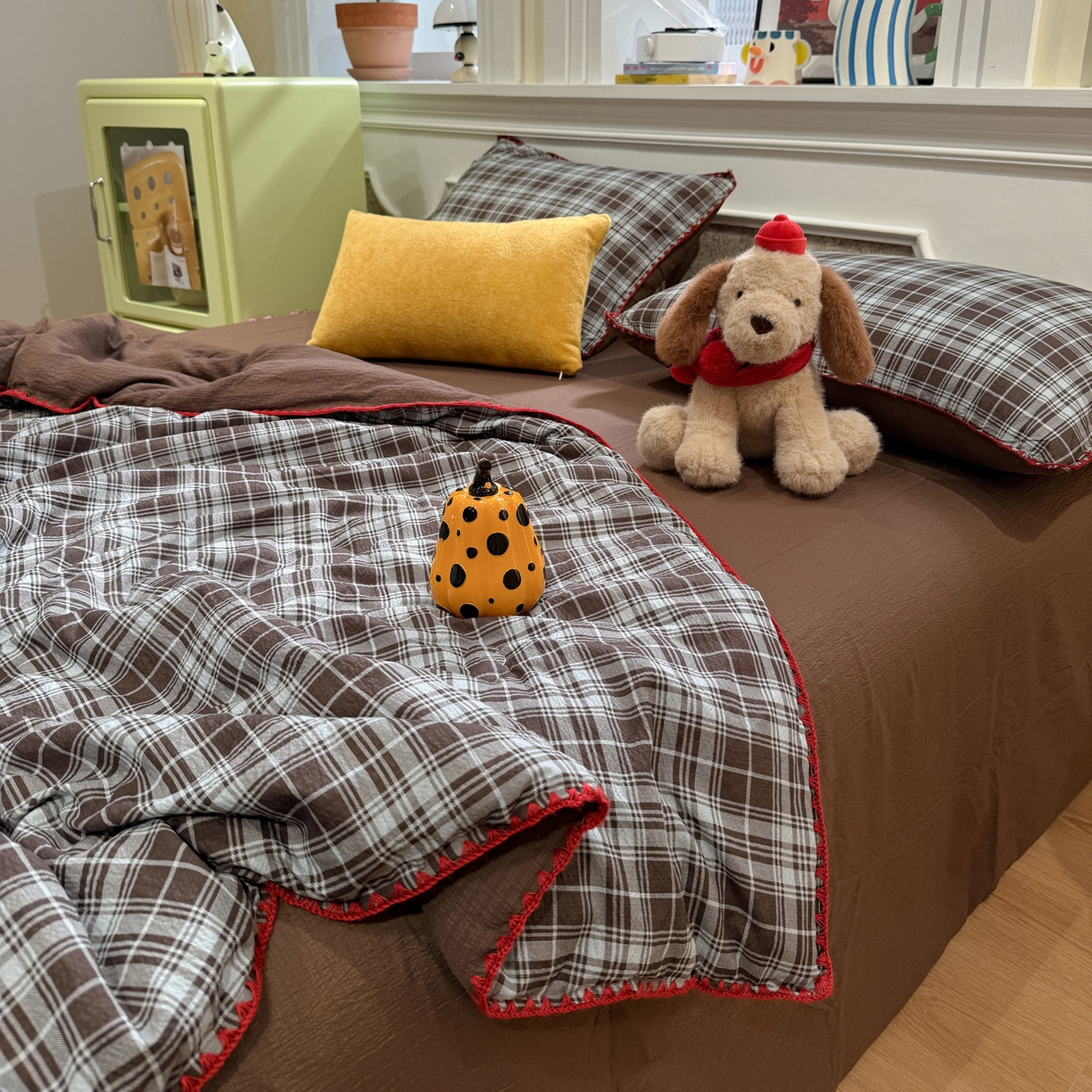 91家纺网 家纺一手货源 找家纺 水墨江南 2026新款云感皱皱纱贝壳边夏被四件套 夏被-布朗尼咖