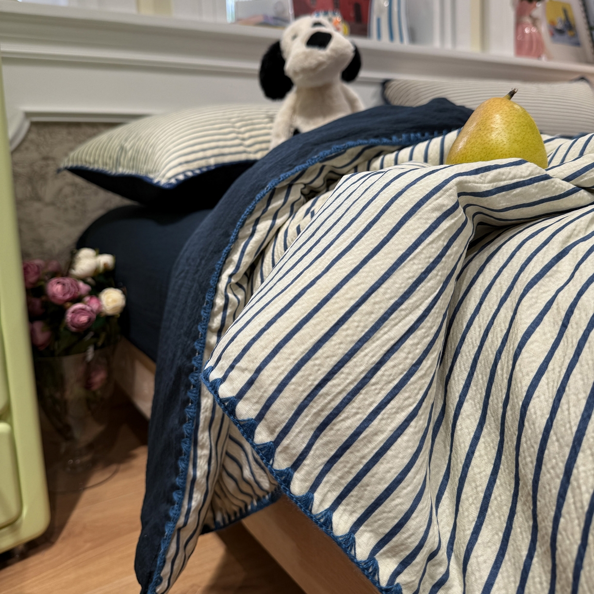 91家纺网 家纺一手货源 找家纺 水墨江南 2026新款云感皱皱纱贝壳边夏被四件套 夏被-海岸蓝