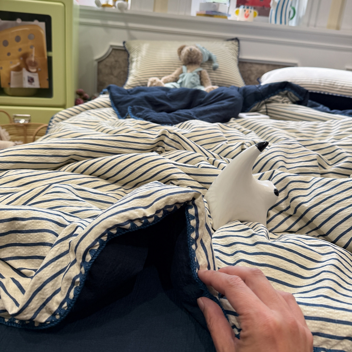 91家纺网 家纺一手货源 找家纺 水墨江南 2026新款云感皱皱纱贝壳边夏被四件套 夏被-海岸蓝