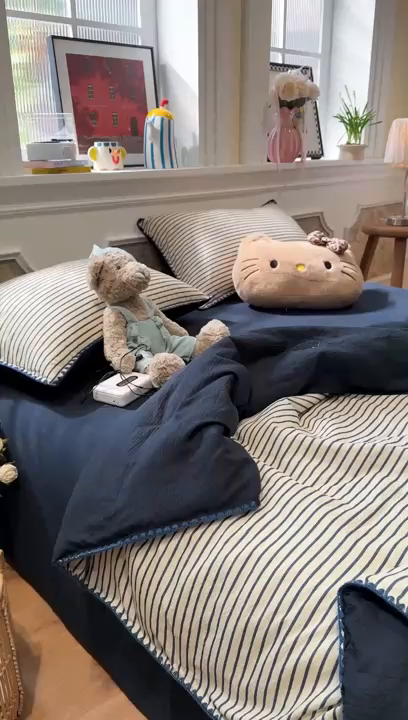 91家纺网 家纺一手货源 找家纺 水墨江南 2026新款云感皱皱纱贝壳边夏被四件套 夏被-海岸蓝