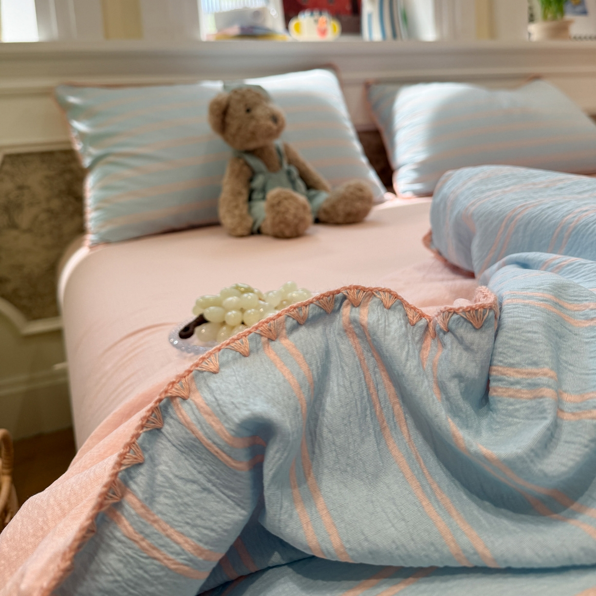 91家纺网 家纺一手货源 找家纺 水墨江南 2026新款云感皱皱纱贝壳边夏被四件套 夏被-海盐玉