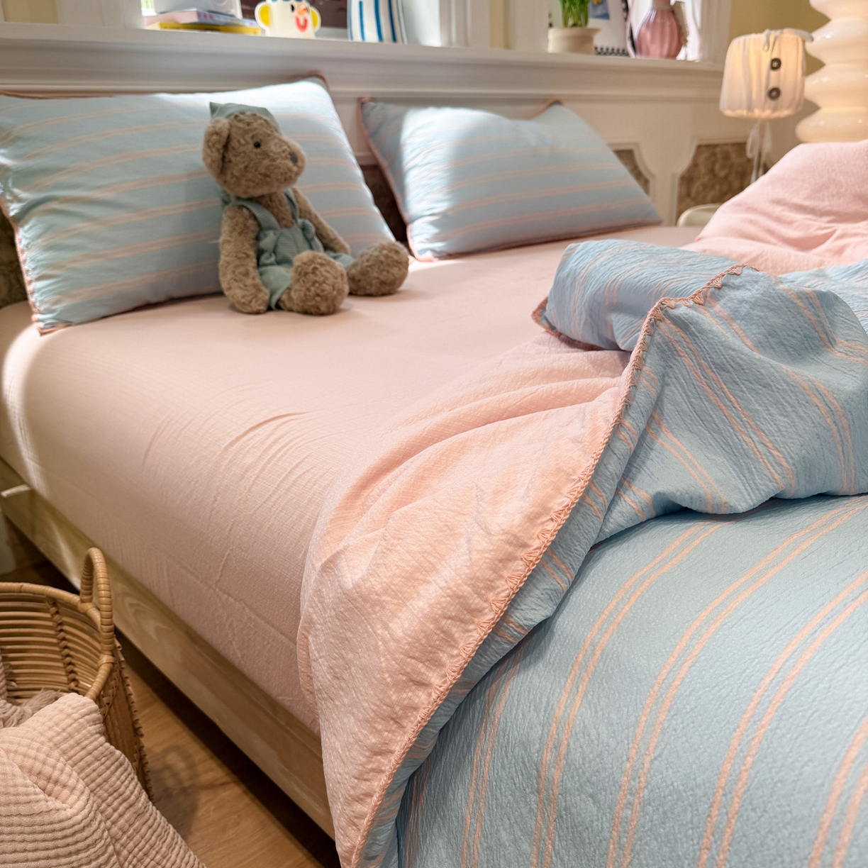 91家纺网 家纺一手货源 找家纺 水墨江南 2026新款云感皱皱纱贝壳边夏被四件套 夏被-海盐玉