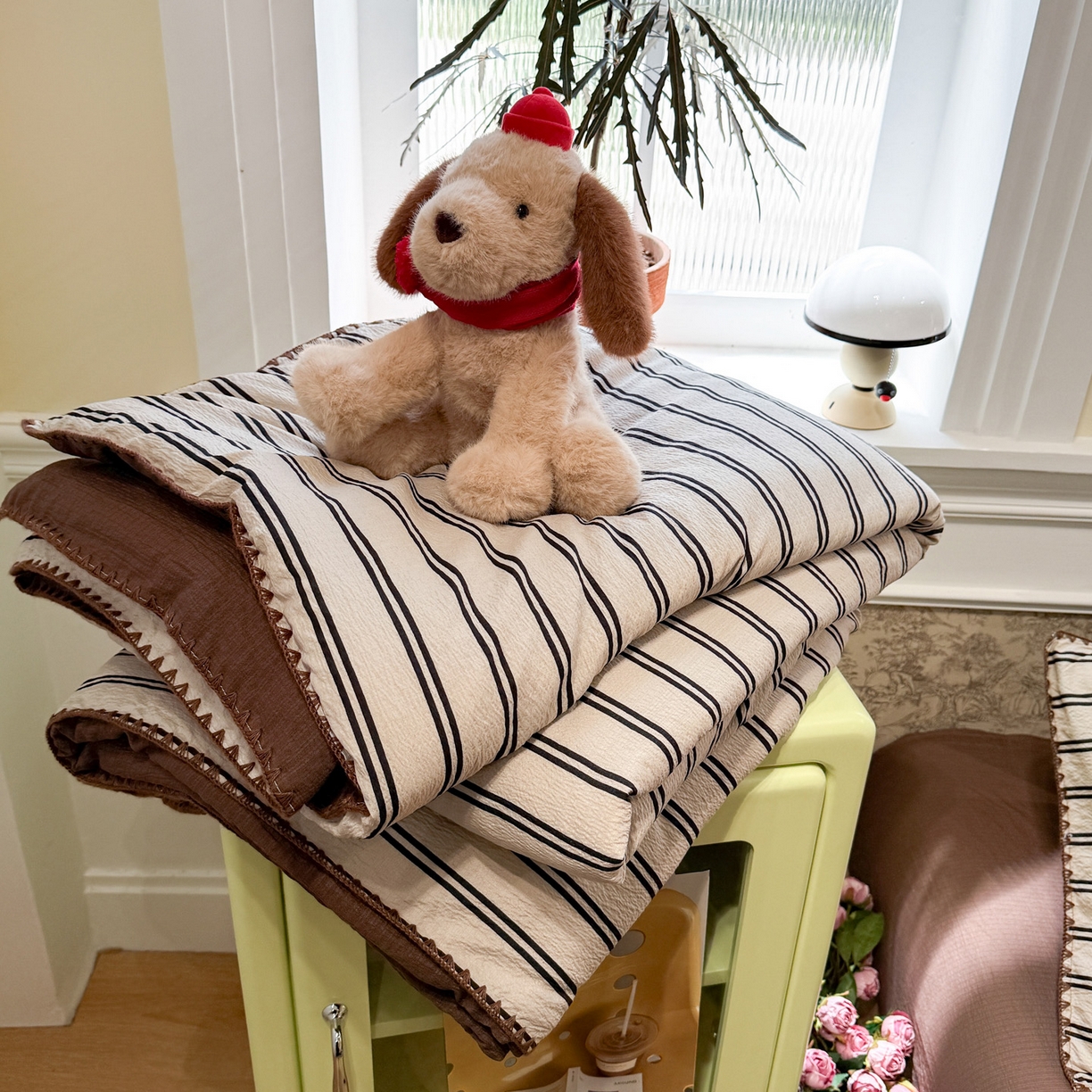 水墨江南 2026新款云感皱皱纱贝壳边夏被四件套 夏被-简序咖