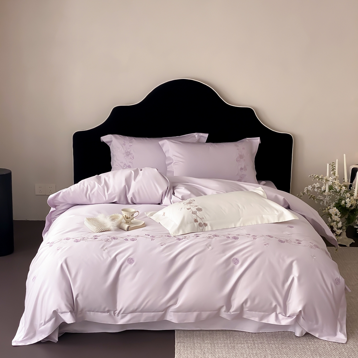 91家纺网 家纺一手货源 找家纺 树下 2026新款A类高支高密贡缎长绒棉全棉纯棉刺绣四件套（控价399） 萦梦-紫