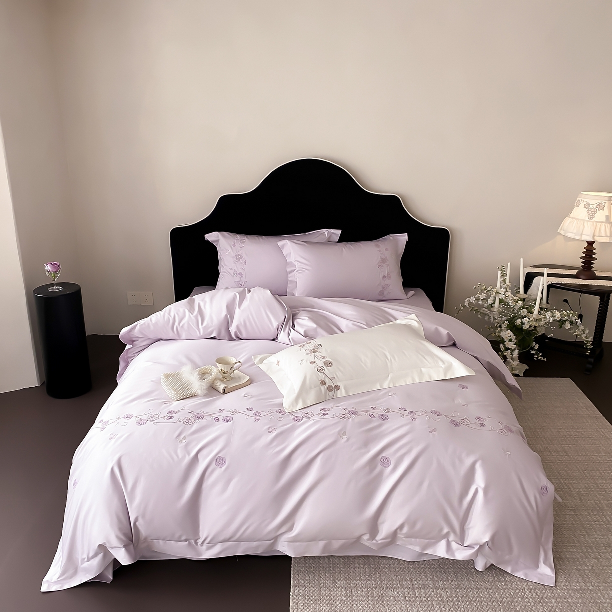 91家纺网 家纺一手货源 找家纺 树下 2026新款A类高支高密贡缎长绒棉全棉纯棉刺绣四件套（控价399） 萦梦-紫