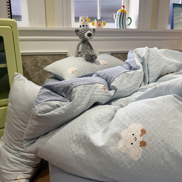 水墨江南 2026直播热款泡芙棉双层纱四件套 可爱云朵