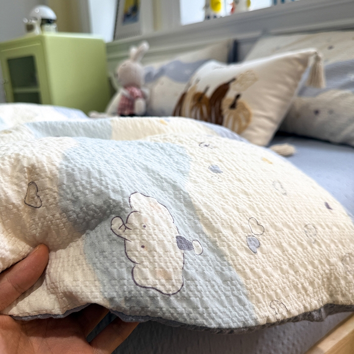 91家纺网 家纺一手货源 找家纺 水墨江南 2026直播热款泡芙棉双层纱四件套 果子象