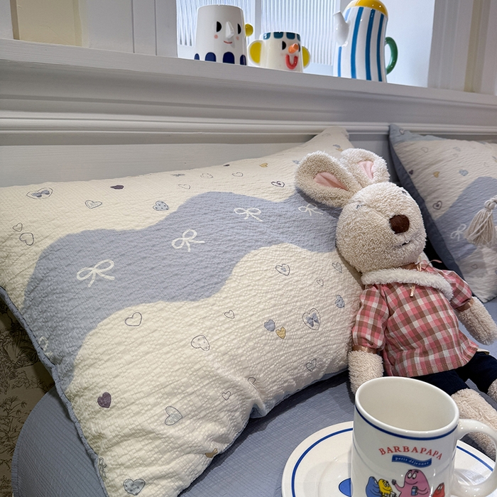 91家纺网 家纺一手货源 找家纺 水墨江南 2026直播热款泡芙棉双层纱四件套 果子象