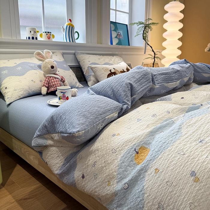 91家纺网 家纺一手货源 找家纺 水墨江南 2026直播热款泡芙棉双层纱四件套 果子象