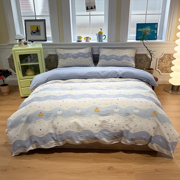 91家纺网 家纺一手货源 找家纺 水墨江南 2026直播热款泡芙棉双层纱四件套 果子象