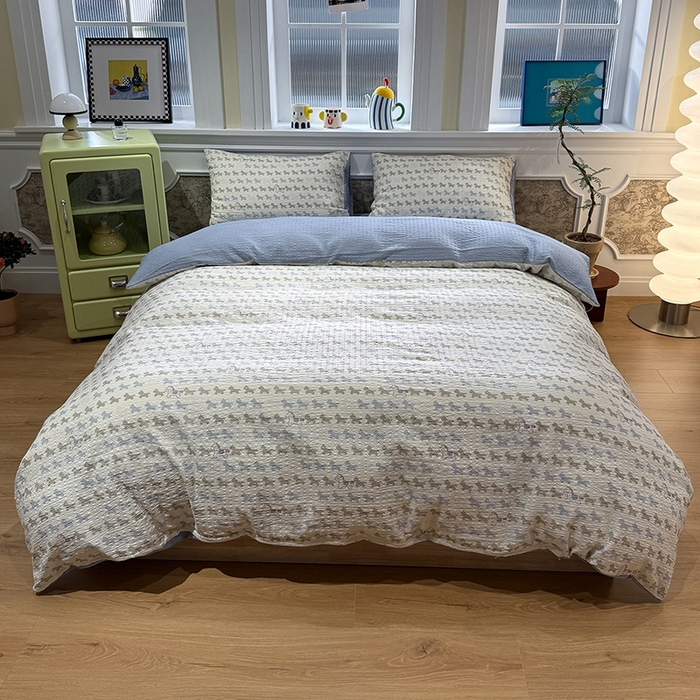 91家纺网 家纺一手货源 找家纺 水墨江南 2026直播热款泡芙棉双层纱四件套 小马派对