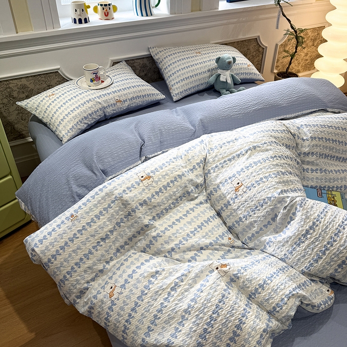 91家纺网 家纺一手货源 找家纺 水墨江南 2026直播热款泡芙棉双层纱四件套 泡芙小狗