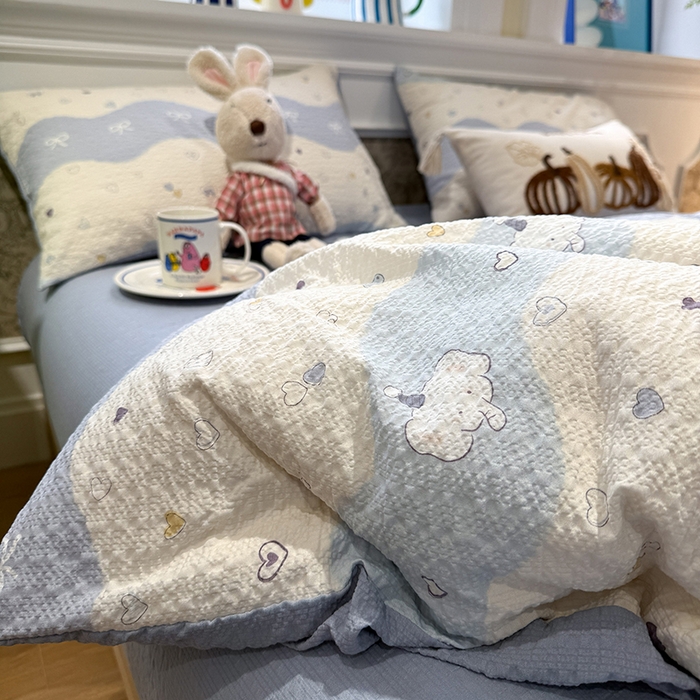 91家纺网 家纺一手货源 找家纺 水墨江南 2026直播热款泡芙棉双层纱四件套 果子象